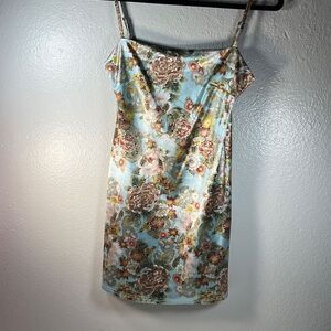 Urban Outfitters Womens Blue and Gold Flower Camisole Dress Size Medium